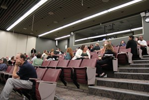 Faculty and staff listen to a presentation during the 2023 Student Success Summit at Michigan State University. 