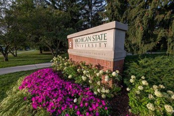 A Michigan State University sign on campus.